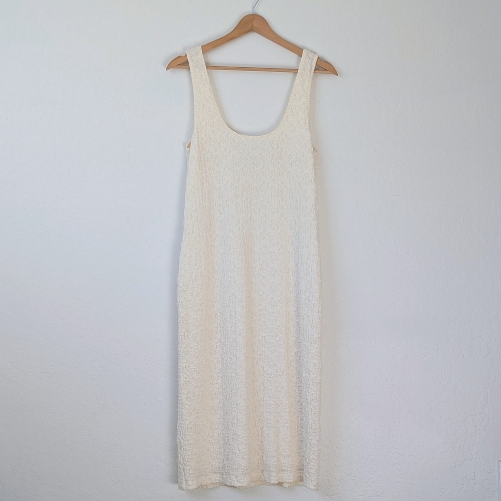 Vince Cream Smocked Midi Tank Dress with Scoop Back Size Medium